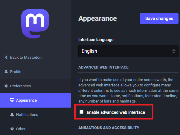 the advanced mode setting